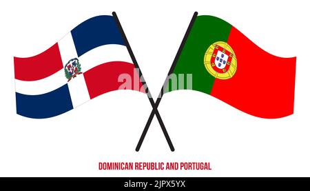 Dominican Republic and Portugal Flags Crossed And Waving Flat Style. Official Proportion. Stock Photo
