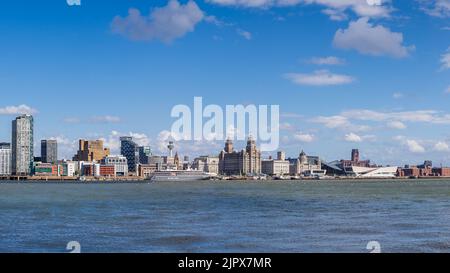 World Voyager cruise ship on the Liverpool waterfront seen during its first visit to the city in August 2022. Stock Photo