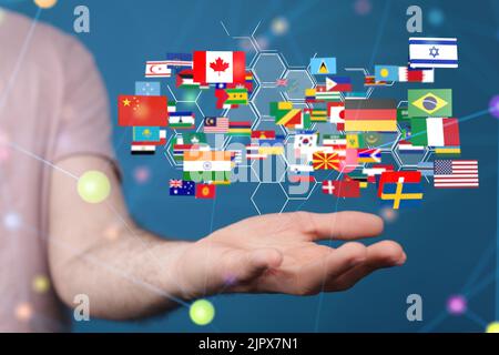 A 3D rendering of digital percentage icons in a hand Stock Photo - Alamy