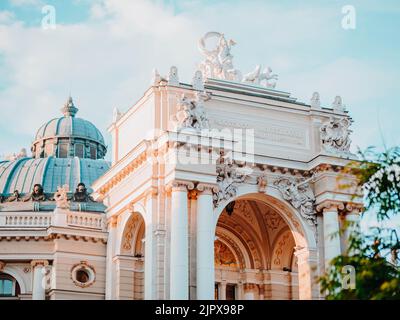 Odessa, Ukraine. Opera house architecture details. Beautiful theater in sunset light. Stock Photo