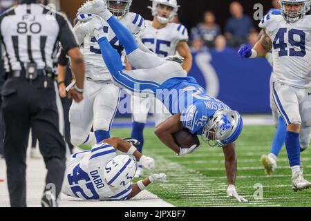 DETROIT, MI - NOVEMBER 24: Detroit Lions Running Back (42) Justin Jackson  receives the opening kickoff in the game between Buffalo Bills and Detroit  Lions on November 24, 2022 in Detroit, MI (