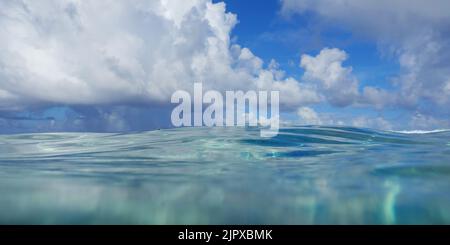 Seascape from water surface of the ocean with blue sky and cloud, natural scene, Pacific ocean Stock Photo