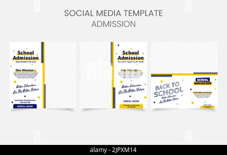 social media set banner school admission Stock Vector