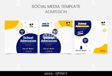 set banner social media school admission Stock Vector