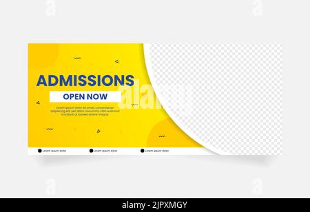 admission banner yellow color background Stock Vector