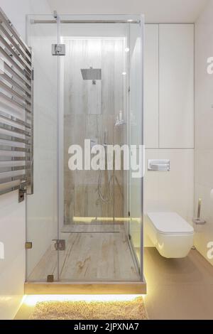 Bathroom interior with shower cabin and white toilet Stock Photo - Alamy
