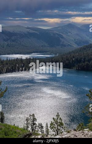 Vertical view of Lake George and Lake Mary at Mammoth Lakes in the California Sierra Nevada Mountains. Stock Photo