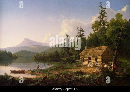 『狩人の帰宅』Tomas Cole作 ★激レア！木製フレーム付！約64×44cm Home in the Woods by Thomas Cole, 1847 Stock Photo - Alamy