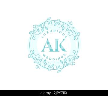 AK Initials letter Wedding monogram logos template, hand drawn modern minimalistic and floral templates for Invitation cards, Save the Date, elegant Stock Vector
