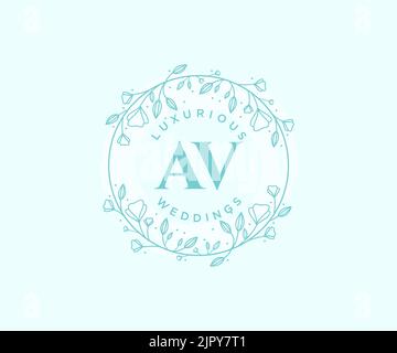 AV Initials letter Wedding monogram logos template, hand drawn modern minimalistic and floral templates for Invitation cards, Save the Date, elegant Stock Vector