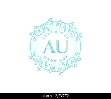 AU Initials letter Wedding monogram logos template, hand drawn modern minimalistic and floral templates for Invitation cards, Save the Date, elegant Stock Vector