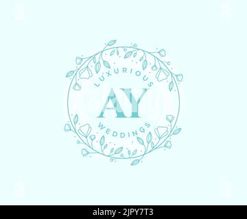 AY Initials letter Wedding monogram logos template, hand drawn modern minimalistic and floral templates for Invitation cards, Save the Date, elegant Stock Vector