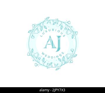 AJ Initials letter Wedding monogram logos template, hand drawn modern minimalistic and floral templates for Invitation cards, Save the Date, elegant Stock Vector