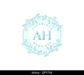AH Initials letter Wedding monogram logos template, hand drawn modern minimalistic and floral templates for Invitation cards, Save the Date, elegant Stock Vector