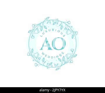 AO Initials letter Wedding monogram logos template, hand drawn modern minimalistic and floral templates for Invitation cards, Save the Date, elegant Stock Vector