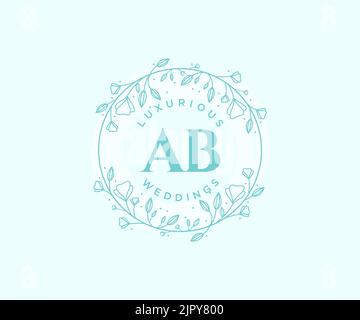 AB Initials letter Wedding monogram logos template, hand drawn modern minimalistic and floral templates for Invitation cards, Save the Date, elegant Stock Vector
