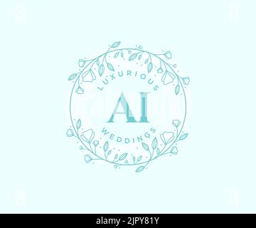 AI Initials letter Wedding monogram logos template, hand drawn modern minimalistic and floral templates for Invitation cards, Save the Date, elegant Stock Vector