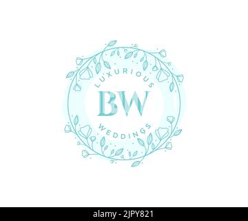 BW Initials letter Wedding monogram logos template, hand drawn modern minimalistic and floral templates for Invitation cards, Save the Date, elegant Stock Vector