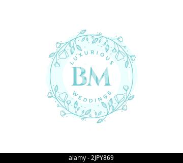 BM Initials letter Wedding monogram logos template, hand drawn modern minimalistic and floral templates for Invitation cards, Save the Date, elegant Stock Vector