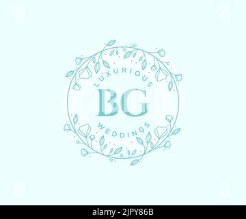 BG Initials letter Wedding monogram logos template, hand drawn modern minimalistic and floral templates for Invitation cards, Save the Date, elegant Stock Vector