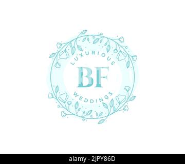 BF Initials letter Wedding monogram logos template, hand drawn modern minimalistic and floral templates for Invitation cards, Save the Date, elegant Stock Vector