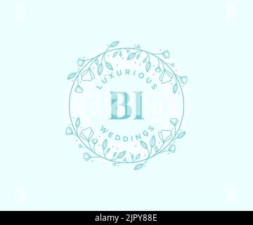 BI Initials letter Wedding monogram logos template, hand drawn modern minimalistic and floral templates for Invitation cards, Save the Date, elegant Stock Vector