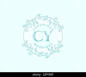 CY Initials letter Wedding monogram logos template, hand drawn modern minimalistic and floral templates for Invitation cards, Save the Date, elegant Stock Vector