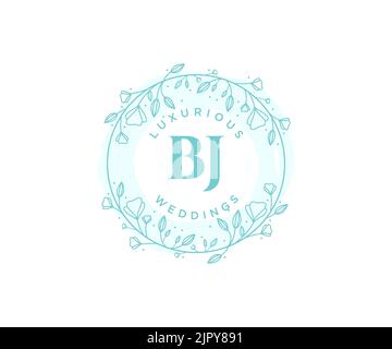 BJ Initials letter Wedding monogram logos template, hand drawn modern minimalistic and floral templates for Invitation cards, Save the Date, elegant Stock Vector