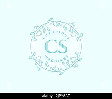 CS Initials letter Wedding monogram logos template, hand drawn modern minimalistic and floral templates for Invitation cards, Save the Date, elegant Stock Vector