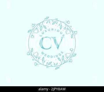 CV Initials letter Wedding monogram logos template, hand drawn modern minimalistic and floral templates for Invitation cards, Save the Date, elegant Stock Vector