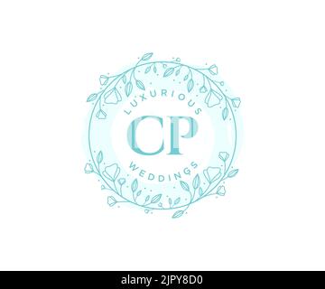 CP Initials letter Wedding monogram logos template, hand drawn modern minimalistic and floral templates for Invitation cards, Save the Date, elegant Stock Vector