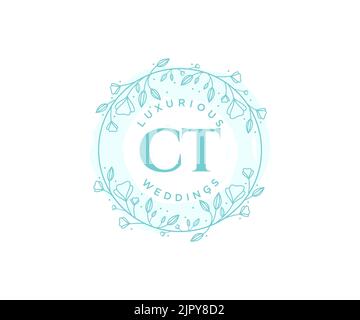 CT Initials letter Wedding monogram logos template, hand drawn modern minimalistic and floral templates for Invitation cards, Save the Date, elegant Stock Vector