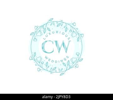 CW Initials letter Wedding monogram logos template, hand drawn modern minimalistic and floral templates for Invitation cards, Save the Date, elegant Stock Vector