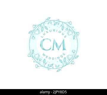 CM Initials letter Wedding monogram logos template, hand drawn modern minimalistic and floral templates for Invitation cards, Save the Date, elegant Stock Vector