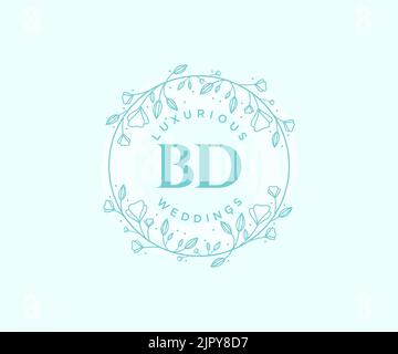 BD Initials letter Wedding monogram logos template, hand drawn modern minimalistic and floral templates for Invitation cards, Save the Date, elegant Stock Vector