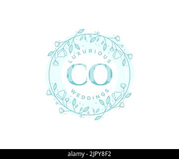 CO Initials letter Wedding monogram logos template, hand drawn modern minimalistic and floral templates for Invitation cards, Save the Date, elegant Stock Vector