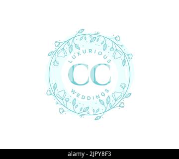 CC Initials letter Wedding monogram logos template, hand drawn modern minimalistic and floral templates for Invitation cards, Save the Date, elegant Stock Vector