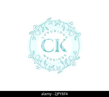 CK Initials letter Wedding monogram logos template, hand drawn modern minimalistic and floral templates for Invitation cards, Save the Date, elegant Stock Vector
