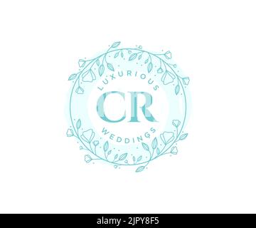 CR Initials letter Wedding monogram logos template, hand drawn modern minimalistic and floral templates for Invitation cards, Save the Date, elegant Stock Vector