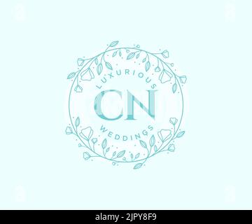 CN Initials letter Wedding monogram logos template, hand drawn modern minimalistic and floral templates for Invitation cards, Save the Date, elegant Stock Vector