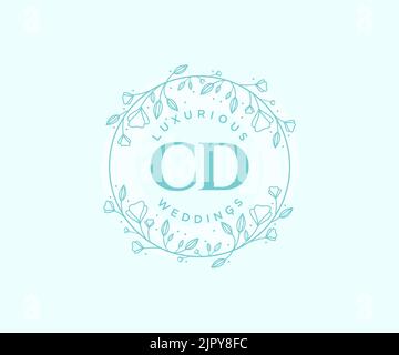 CD Initials letter Wedding monogram logos template, hand drawn modern minimalistic and floral templates for Invitation cards, Save the Date, elegant Stock Vector