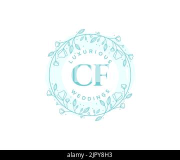CF Initials letter Wedding monogram logos template, hand drawn modern minimalistic and floral templates for Invitation cards, Save the Date, elegant Stock Vector