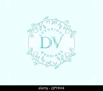 DV Initials letter Wedding monogram logos template, hand drawn modern minimalistic and floral templates for Invitation cards, Save the Date, elegant Stock Vector