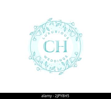 CH Initials letter Wedding monogram logos template, hand drawn modern minimalistic and floral templates for Invitation cards, Save the Date, elegant Stock Vector