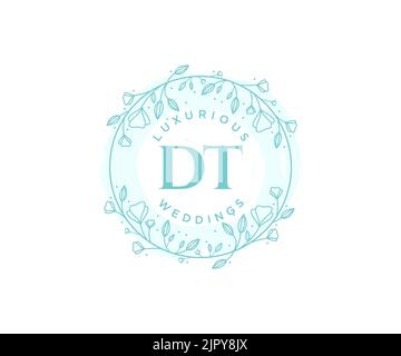DT Initials letter Wedding monogram logos template, hand drawn modern minimalistic and floral templates for Invitation cards, Save the Date, elegant Stock Vector