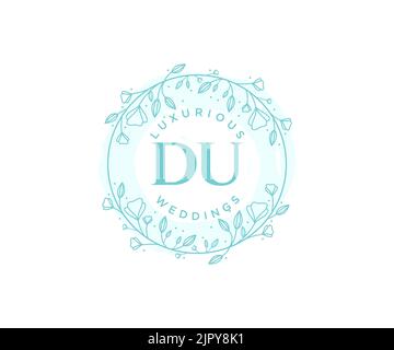DU Initials letter Wedding monogram logos template, hand drawn modern minimalistic and floral templates for Invitation cards, Save the Date, elegant Stock Vector