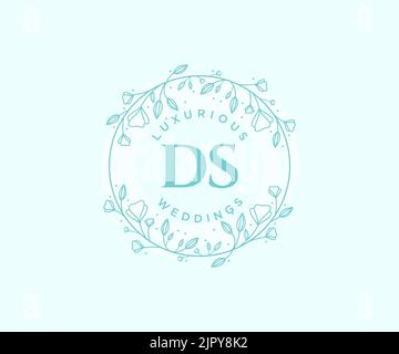 DS Initials letter Wedding monogram logos template, hand drawn modern minimalistic and floral templates for Invitation cards, Save the Date, elegant Stock Vector