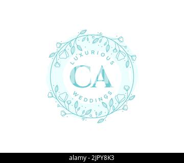 CA Initials letter Wedding monogram logos template, hand drawn modern minimalistic and floral templates for Invitation cards, Save the Date, elegant Stock Vector