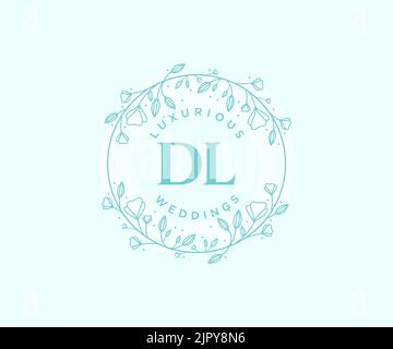 DL Initials letter Wedding monogram logos template, hand drawn modern minimalistic and floral templates for Invitation cards, Save the Date, elegant Stock Vector