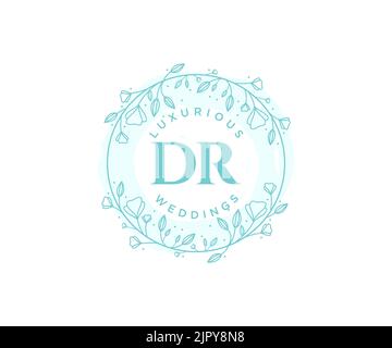 DR Initials letter Wedding monogram logos template, hand drawn modern minimalistic and floral templates for Invitation cards, Save the Date, elegant Stock Vector